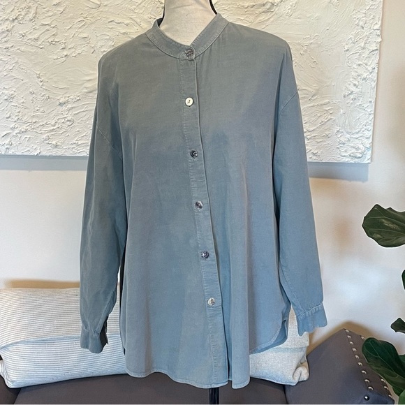 Bryn Walker Corduroy Button Down Shirt Tunic Green Cotton Long Sleeve Sz M - Picture 1 of 9